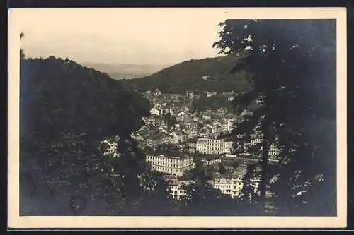 AK Ansichtskarten-Reklame, Ansichtskartengeschichte, Karlsbad, Blick vom Durchhan