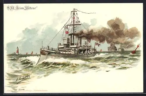 Künstler-AK Johann Georg Siehl-Freystett: Kriegsschiff S.M. Aviso Meteor