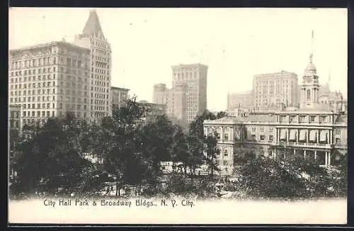 AK New York, NY, City Hall Park & Broadway Bldgs.