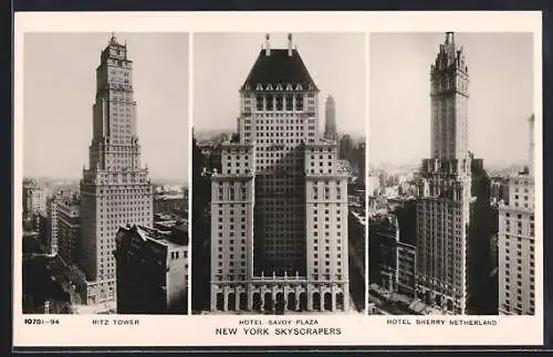 AK New York, NY, Ritz Tower, Hotel Savoy-Plaza, Hotel Sherry-Netherland
