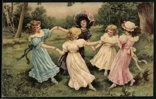 Künstler-AK Mädchen tanzen Ringelreihen, Tanz