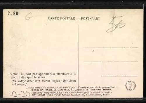 Künstler-AK L`enfant ne doit pas apprendre à marcher, Kinderfürsorge