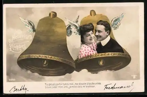 AK Liebespaar in einer Glocke