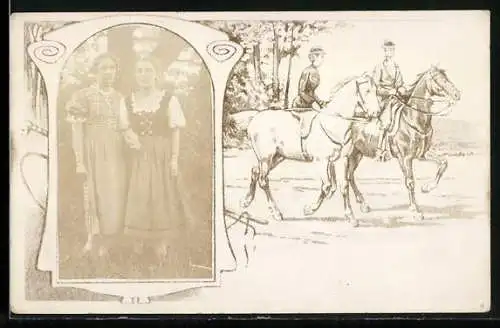 Foto-AK Frauen in Tracht im Passepartout