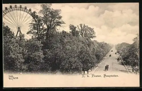 AK Wien, Wiener Prater, Hauptallee mit Riesenrad