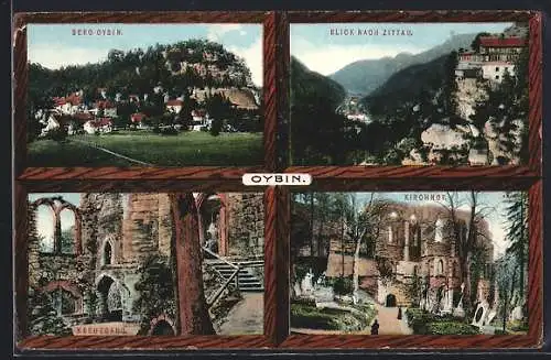 AK Oybin, Berg, Blick nach Zittau, Kreuzganz