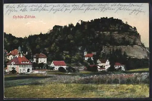AK Oybin-Zittau, Ortspartie mit Bergansicht