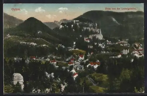 AK Oybin, Blick von der Ludwigshöhe