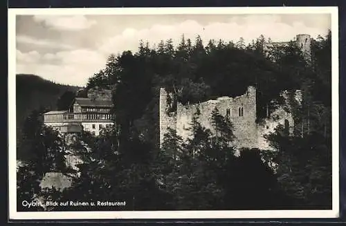 AK Oybin, Blick auf Ruinen u. Restaurant, Inh. Otto Heilmann