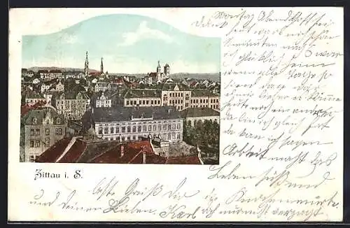 AK Zittau i. S., Teilansicht mit Kirche