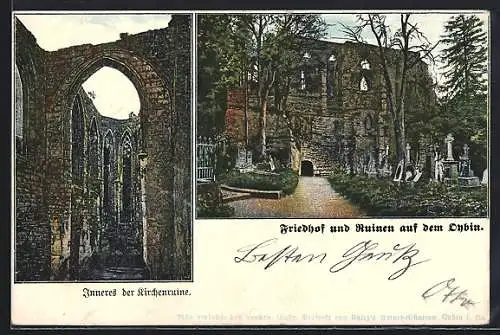 AK Oybin, Friedhof und Ruinen auf dem Oybin