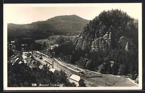 AK Oybin, Blick auf Ort und Berg