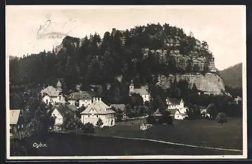 AK Oybin, Ortspartie mit Bergfels