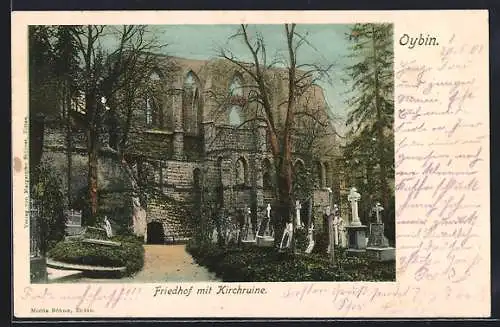 AK Oybin, Friedhof mit Kirchruine