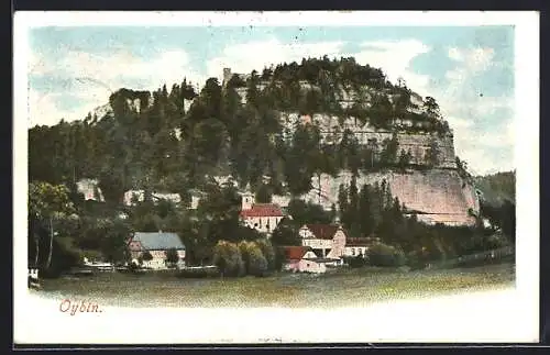 AK Oybin, Ortspartie mit Bergfels