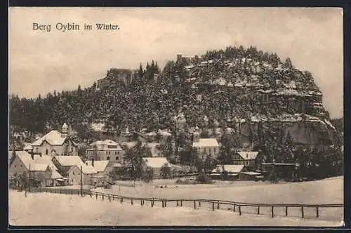 AK Oybin, Blick auf den Ort im Winter