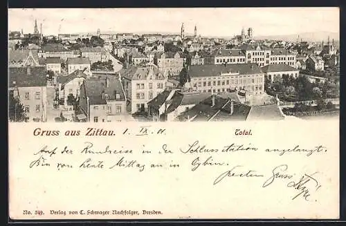 AK Zittau, Gesamtansicht aus der Vogelschau