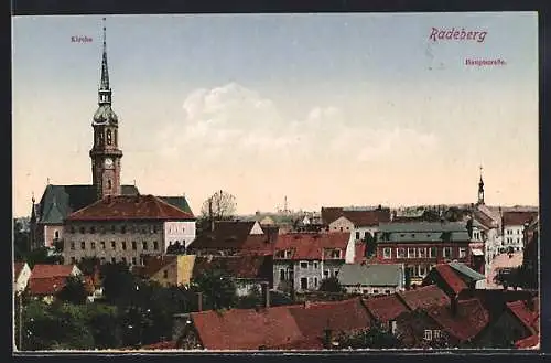 AK Radeberg, Hauptstrasse mit Kirche