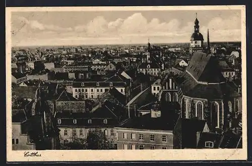AK Cottbus, Strassenpartie mit Kirche