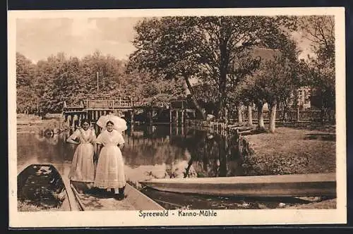 AK Kanno-Mühle /Spreewald, Ortspartie mit zwei Frauen