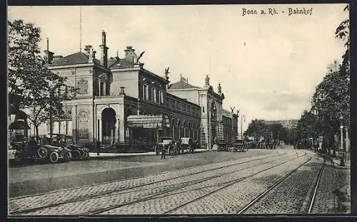 AK Bonn a. Rh., Bahnhof mit Strassenpartie