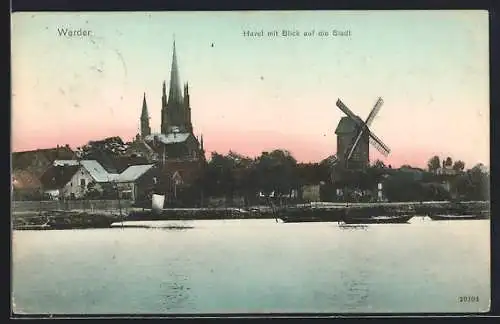 AK Werder, Havel mit Blick auf den Ort mit Windmühle