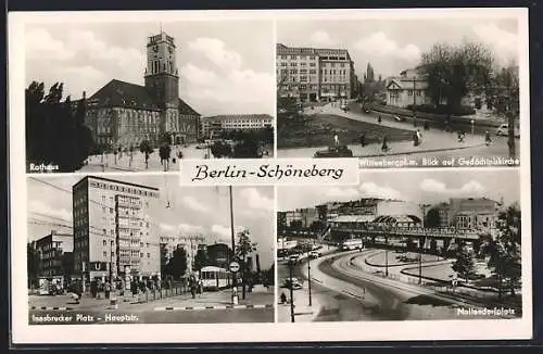 AK Berlin-Schöneberg, Rathaus, Wittenbergpl. m. Blick auf Gedächtniskirche, Innsbrucker Platz und Nollendorfplatz