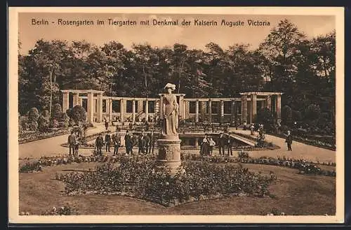 AK Berlin, Rosengarten im Tiergarten mit Denkmal der Kaiserin Auguste Victoria