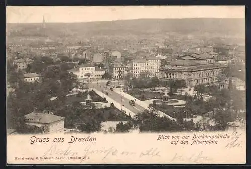 AK Dresden-Neustadt, Blick von der Dreikönigskirche auf dem Albertplatz