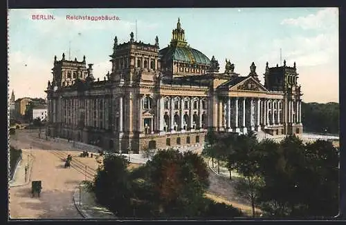 AK Berlin-Tiergarten, Sicht auf das Reichstagsgebäude