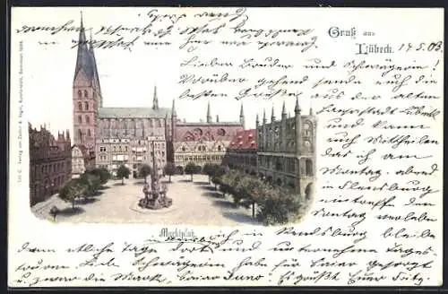 AK Lübeck, Marktplatz aus der Vogelschau