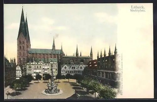 AK Lübeck, Marktplatz aus der Vogelschau