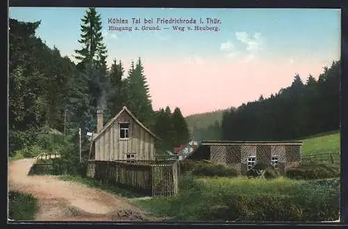 AK Friedrichroda, Kolonie Kühles Thal, Eingang zum Grund - Weg vom Heuberg