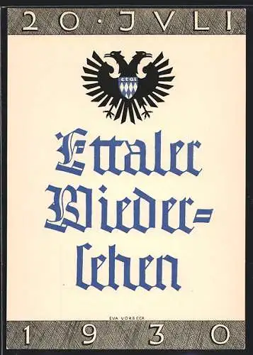 AK Ettal, Ettaler Wiedersehen 20. Juli 1930, Wappen, studentische Szene