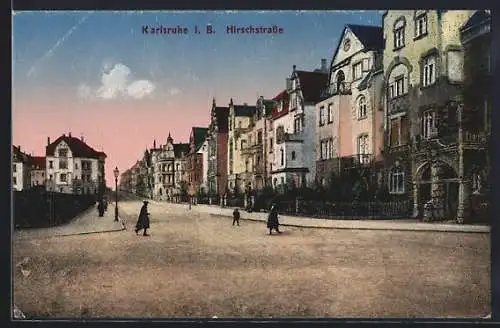 AK Karlsruhe i. B., Hirschstrasse mit Passanten