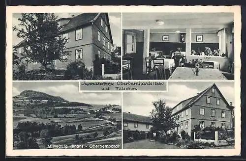 AK Oberbernhards a. d. Milseburg, Jugendherberge Oberbernhards, Aussenansicht, Innenansicht vom Speisesaal