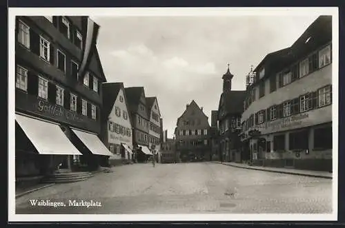 AK Waiblingen, Marktplatz mit Kaufhaus Villinger u. Cafe Griesheimer, 