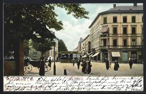 AK Freiburg i. Br., Strassenbahn an der Friedrichstrasse