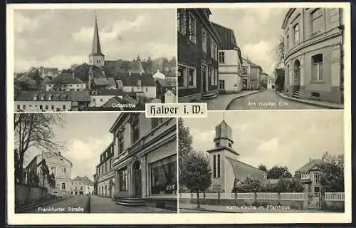 AK Halver i.W., Frankfurter Strasse, Kath. Kirche mit Pfarrhaus, Am runden Eck