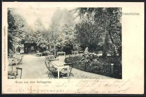 AK Bremerhaven, Café am Volksgarten mit Anlagen und Speisetischen