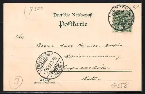 Lithographie Durlach, Turmberg, Prot. Kirche und Rathaus, Baselthor