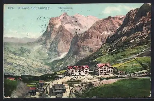 AK Kleine Scheidegg, Hotel und Bahnhof mit Wetterhorn