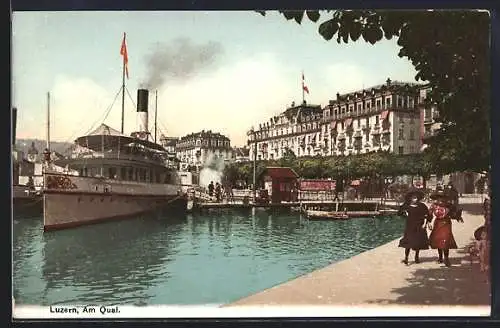 AK Luzern, Am Quai mit Dampfer