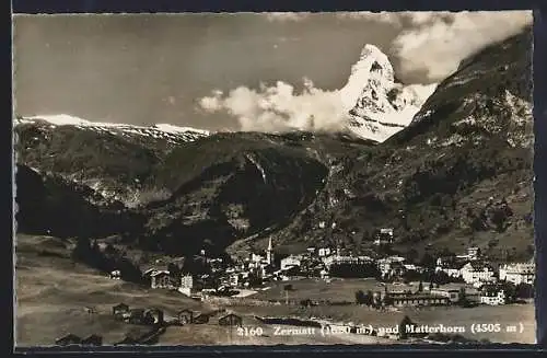 AK Zermatt, Teilansicht mit Matterhorn