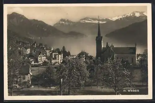 AK Weggis, Teilansicht mit Kirche