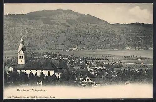 AK Buochs, Teilansicht mit Kirche und Bürgenberg