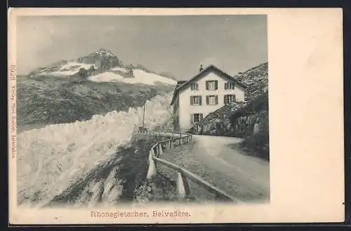 AK Furkapass, Hotel-Restaurant Belvedere mit Rhonegletscher