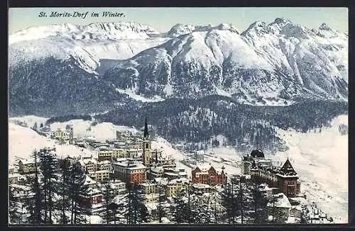 AK St. Moritz-Dorf, Teilansicht im Winter