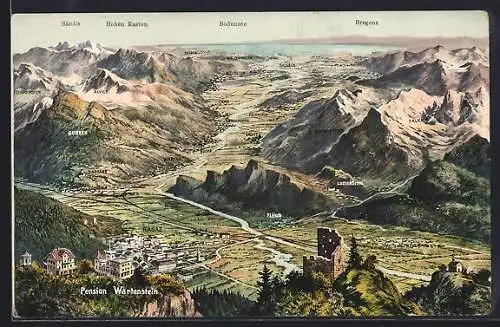 AK Ragaz, Panorama mit Blick auf Ragaz und Umland