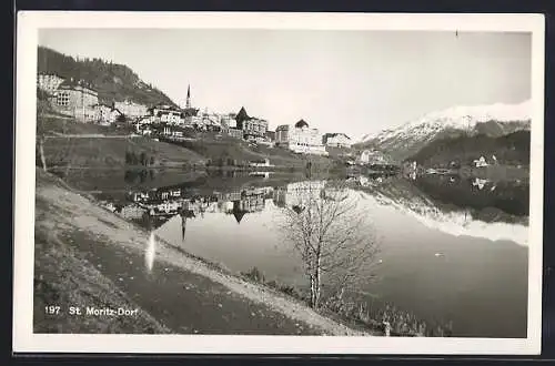 AK St. Moritz-Dorf, Uferpartie mit Hotel